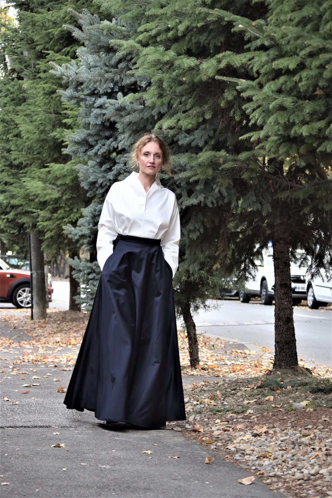 Black Taffeta Maxi Skirt: Wrapped Cotton Event Skirt