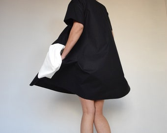 Black & White Cotton Summer Dress: Minimalist Poplin Holiday Dress - Etsy Black & White Cotton Summer Dress: Minimalist Poplin Holiday Dress - Etsy