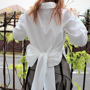 White assymetric shirt/ urban white shirt/ white top/ loose white shirt/ loose cotton shirt/ black shirt / buttoned shirt/ casual white top