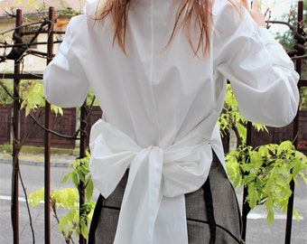 Oversized Ivory White Cotton Shirt with Back Bow