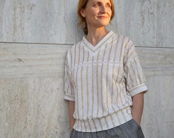 Tennis t-shirt/ Linen sheer t-shirt with cotton embroidery