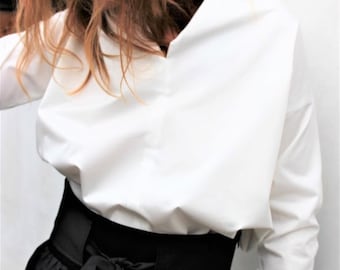 Asymmetric Cotton Samurai Shirt: Japanese Style Long Sleeve Top