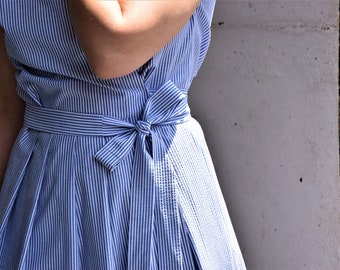 blue stripe wrap dress Maria Azul Pinstripe Smocked Mini Dress main image 0