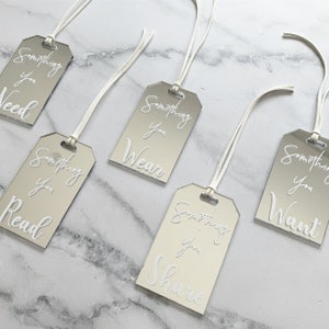 Acrylic Silver Luggage Tags | Wedding | Wedding Favour Place Cards | Baptism | Christening