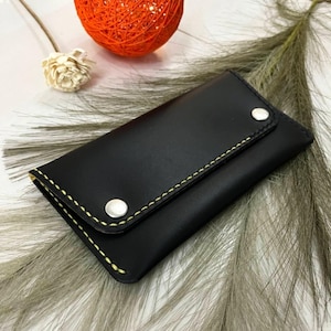 Gelbe und schwarze Leder Geldbörse für Frauen, handgemachte, minimalistische Ledergeldbörse, Geldbörse für Frauen, Geschenk für sie