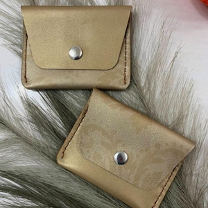 Cartera pequeña para dinero y tarjetas, cartera pequeña de piel dorada, cartera pequeña de mujer, cartera para bolso pequeño, cartera de piel hecha a mano