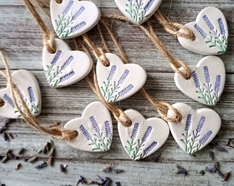 Set of 10 Lavender Favours, Clay Hearts, Gift Tags, Wedding Favours, Lavender, Birthday, Celebration Favours, Favours, Mothers Day,Weddings