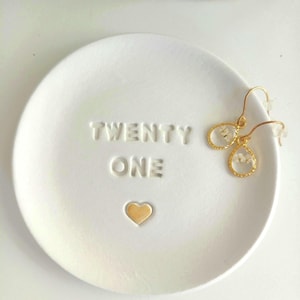 21st Birthday Clay Trinket Dish, Embossed Heart, twenty one milestone, handmade tray image 9