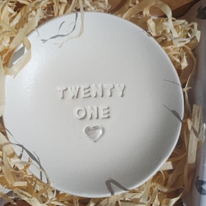 21st Birthday Clay Trinket Dish, Embossed Heart, twenty one milestone, handmade tray image 5