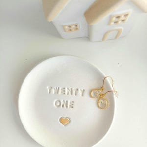 21st Birthday Clay Trinket Dish, Embossed Heart, twenty one milestone, handmade tray image 12