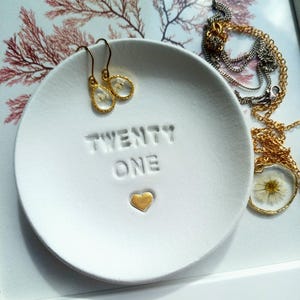 21st Birthday Clay Trinket Dish, Embossed Heart, twenty one milestone, handmade tray image 1