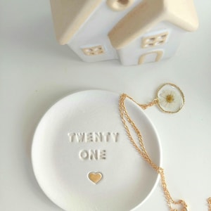 21st Birthday Clay Trinket Dish, Embossed Heart, twenty one milestone, handmade tray image 10