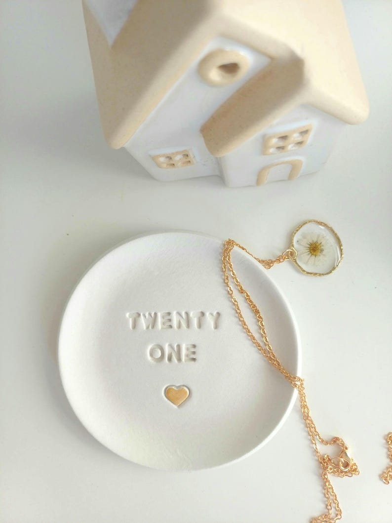 21st Birthday Clay Trinket Dish, Embossed Heart, twenty one milestone, handmade tray image 10