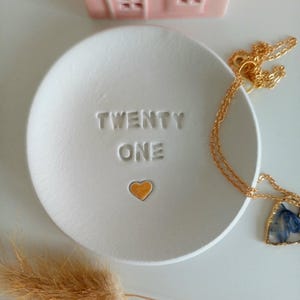 21st Birthday Clay Trinket Dish, Embossed Heart, twenty one milestone, handmade tray image 11