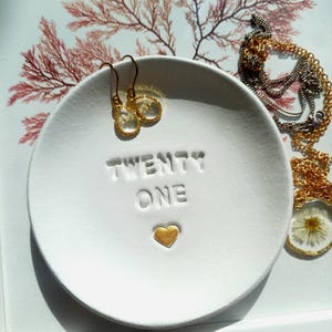 21st Birthday Clay Trinket Dish, Embossed Heart, twenty one milestone, handmade tray image 3