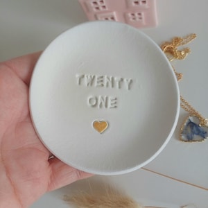 21st Birthday Clay Trinket Dish, Embossed Heart, twenty one milestone, handmade tray image 8