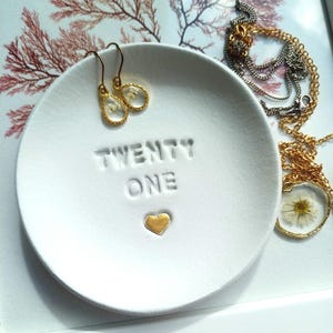 21st Birthday Clay Trinket Dish, Embossed Heart, twenty one milestone, handmade tray image 2