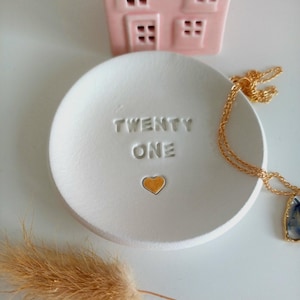 21st Birthday Clay Trinket Dish, Embossed Heart, twenty one milestone, handmade tray image 6