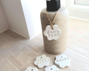 Custom Handmade Clay Soap Dispenser Tag: Kitchen and Bathroom Decor, home organisation