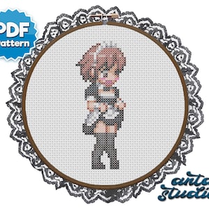 A Certain Scientific Railgun Magical Index Misaka Mikoto Maid Cute Anime Cross Stitch Pattern (Instant Download PDF)