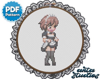 A Certain Scientific Railgun Magical Index Misaka Mikoto Maid Cute Anime Cross Stitch Pattern (Instant Download PDF)