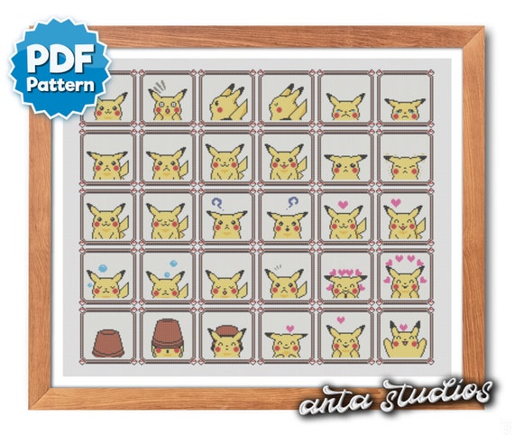 Pikachu Emoji 3 Pokemon Yellow Set of 42 Cross Stitch -  Sweden