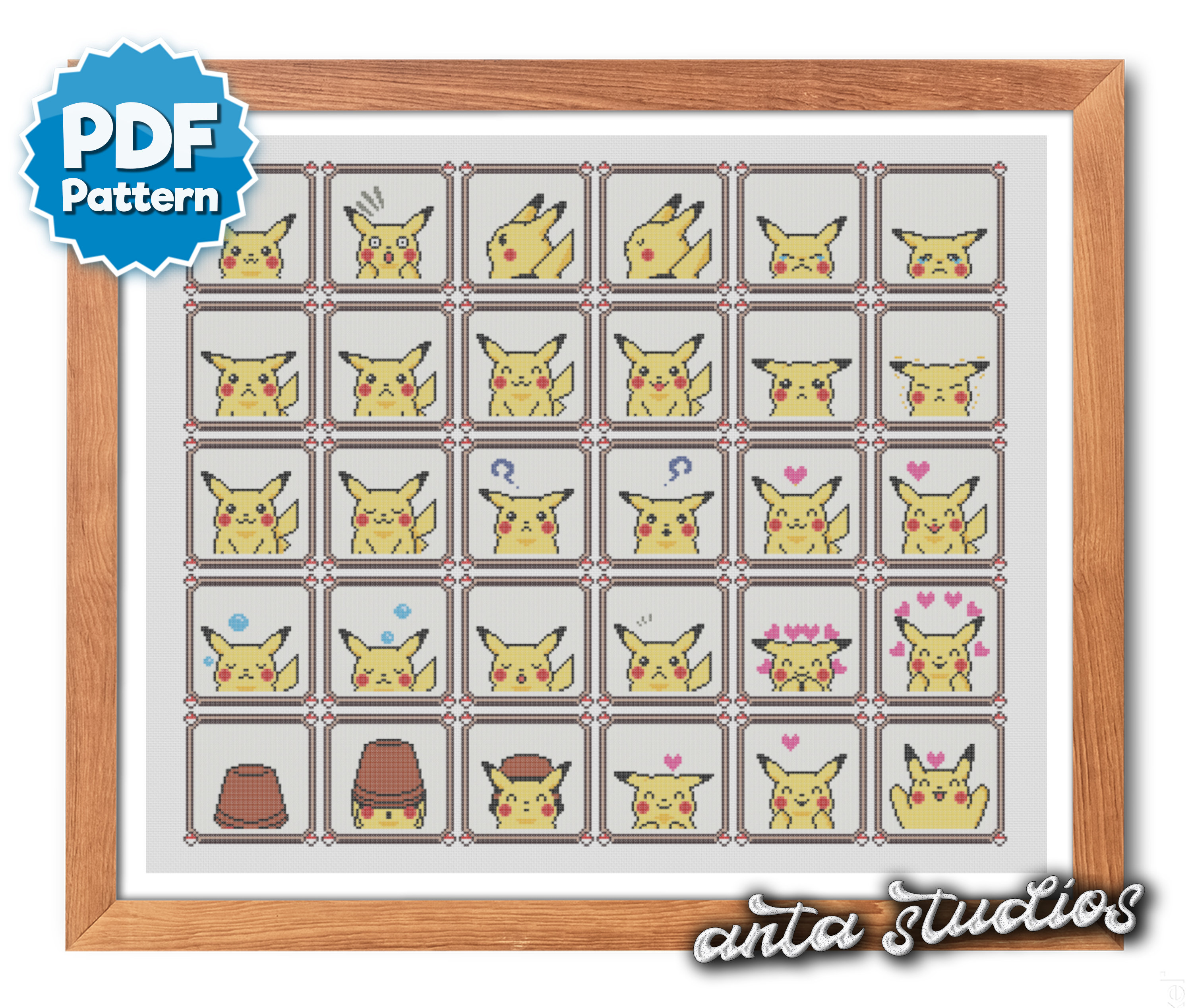 Pikachu Emoji Pokemon Yellow Set of 42 Cross Stitch Pattern -  Israel