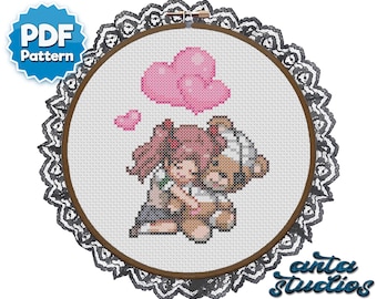 A Certain Scientific Railgun Magical Index Shirai Kuroko and Kill Bear Cute Anime Cross Stitch Pattern (Instant Download PDF)