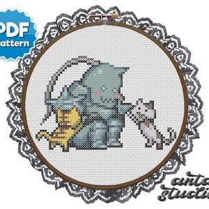 Fullmetal Alchemist Alphonse Elric with Cats Cute Funny Anime Cross Stitch Pattern (Instant Download PDF)
