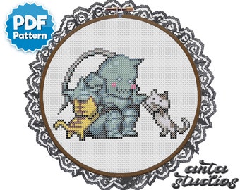 Fullmetal Alchemist Alphonse Elric con gatti Cute Funny Anime Schema punto croce (Download immediato PDF)