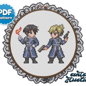 Fullmetal Alchemist Anime Cross Stitch Pattern - Riza Hawkeye and Roy Mustang (Instant Download PDF)