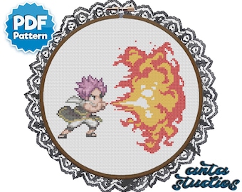 Fairy Tail Cross Stitch Pattern - Natsu Dragneel Anime - Natsu Fire Dragon Pattern Instant Download PDF