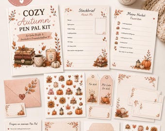 Kit autunnale accogliente per la corrispondenza | 26 pagine di posta felice | Cancelleria autunnale, adesivi, buste, etichette e domande per la corrispondenza in formato PDF