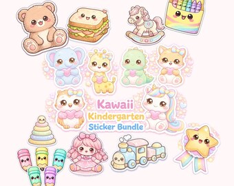 Pacchetto di adesivi Kawaii per l'asilo nido in formato PNG | 15 simpatici adesivi scolastici | Adesivi per agenda dei bambini | Adesivi stampabili | Adesivi per iPad GoodNotes