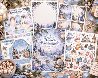 Kit stampabile per amici di penna a tema "Paese delle Meraviglie Invernale" | 40 pagine di idee per lettere, articoli di cancelleria, adesivi, buste, etichette e lavoretti creativi.