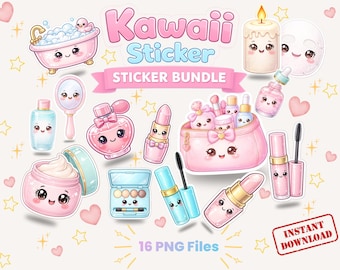 Pacchetto di adesivi Kawaii di bellezza in formato PNG | Adesivi carini ed estetici per agenda | Download digitale | Adesivi Kawaii pastello | Adesivi per iPad e GoodNotes