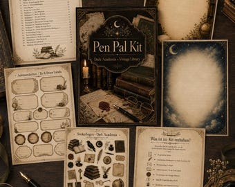 Kit di cancelleria Dark Academia per amici di penna stampabile | Set di cancelleria vintage | amico di penna | Buona corrispondenza | Cancelleria PDF | Amante dei libri