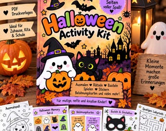 Kit di attività di Halloween per bambini – 35 pagine | Giochi, puzzle e modelli per lavoretti di Halloween per bambini | PDF stampabile