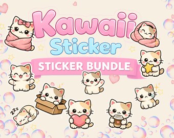 Pacchetto di adesivi di gatti Kawaii in formato PNG | Adesivi di gatti carini | Adesivi digitali per GoodNotes e agende | Animali Kawaii stampabili