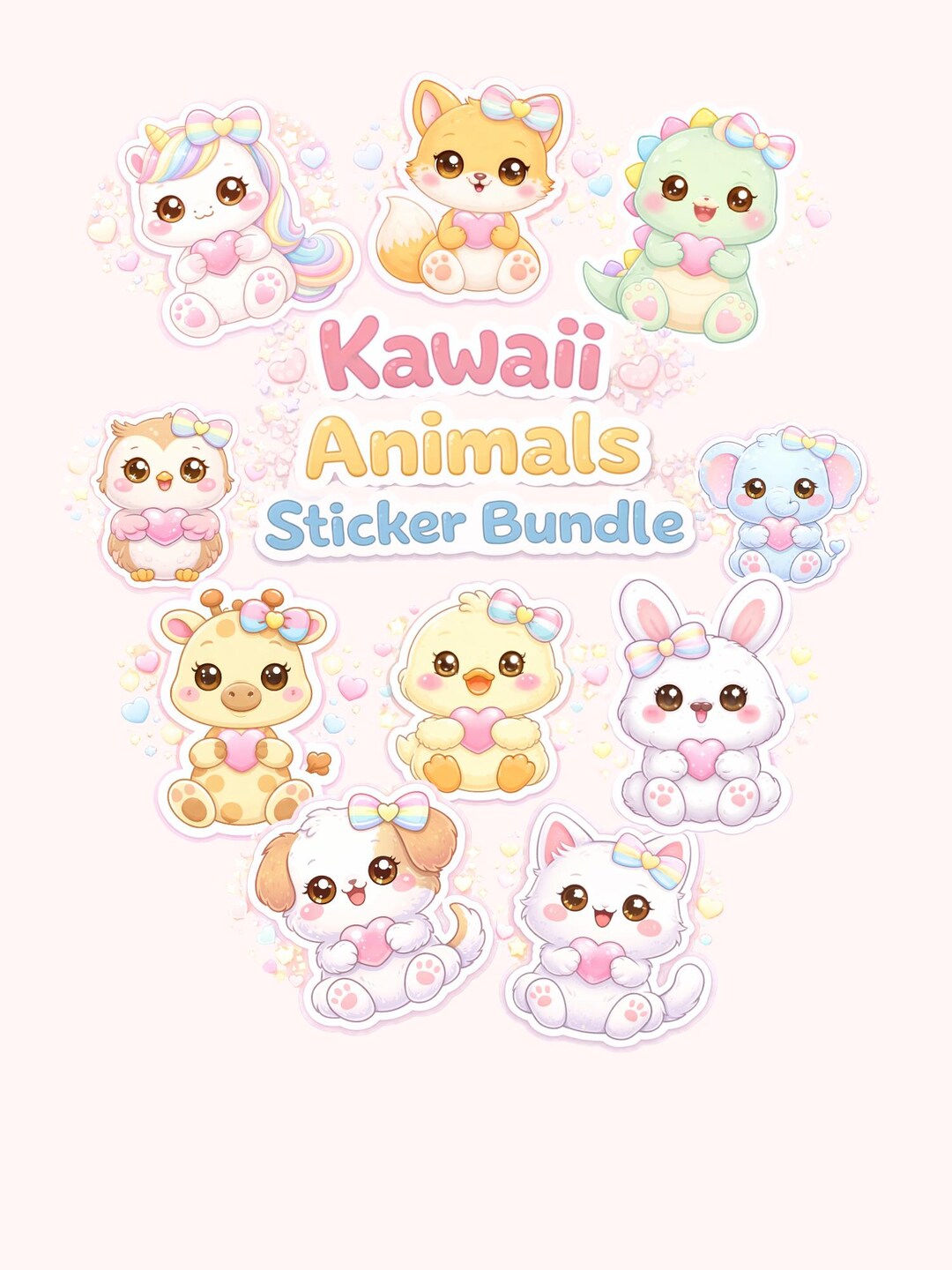 Kawaii Animals Sticker Bundle PNG | 10 Cute Animal Stickers | Pastel ...