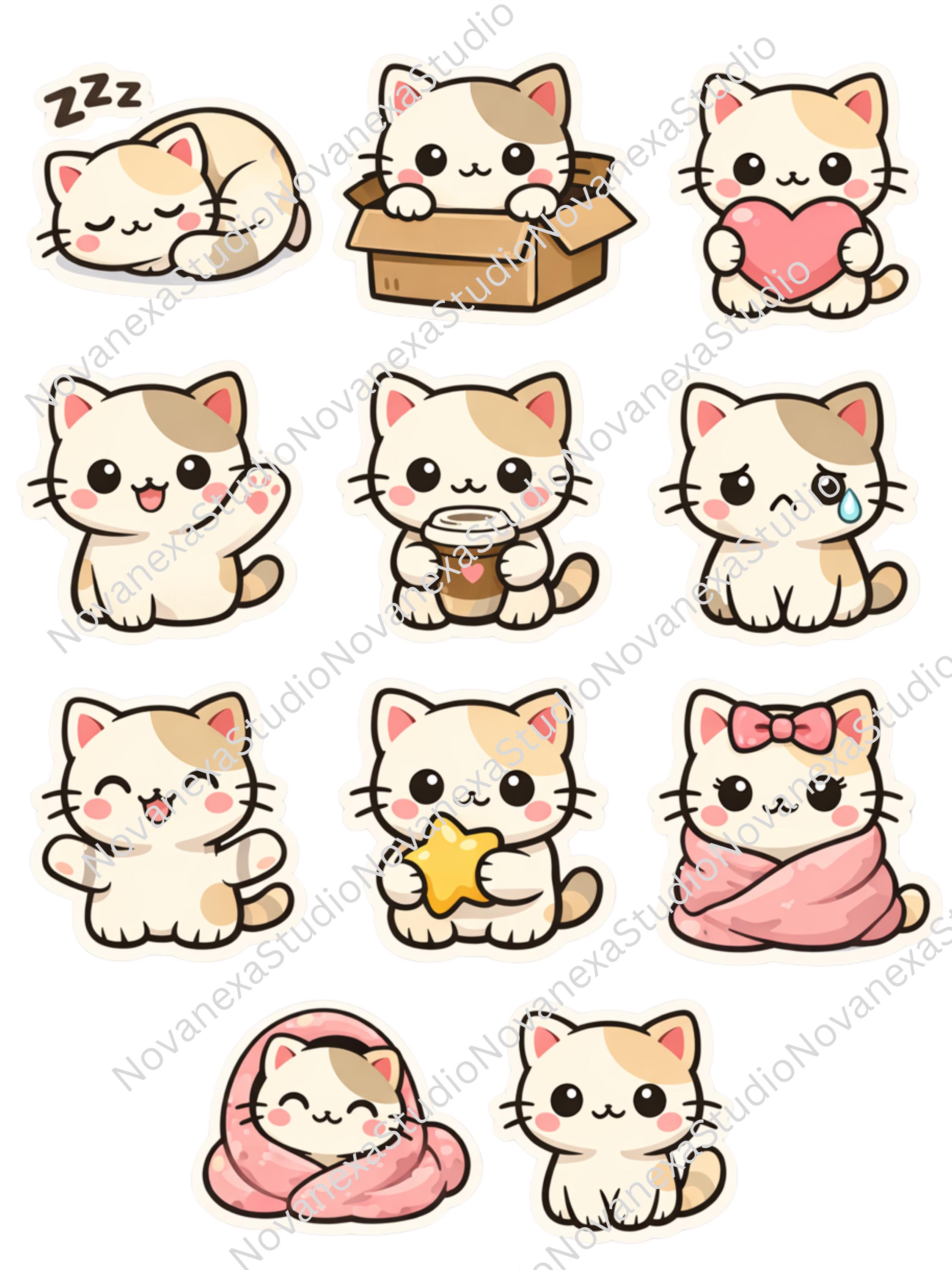Kawaii Cat Sticker Bundle PNG | Cute Cat Stickers | Digital Stickers ...