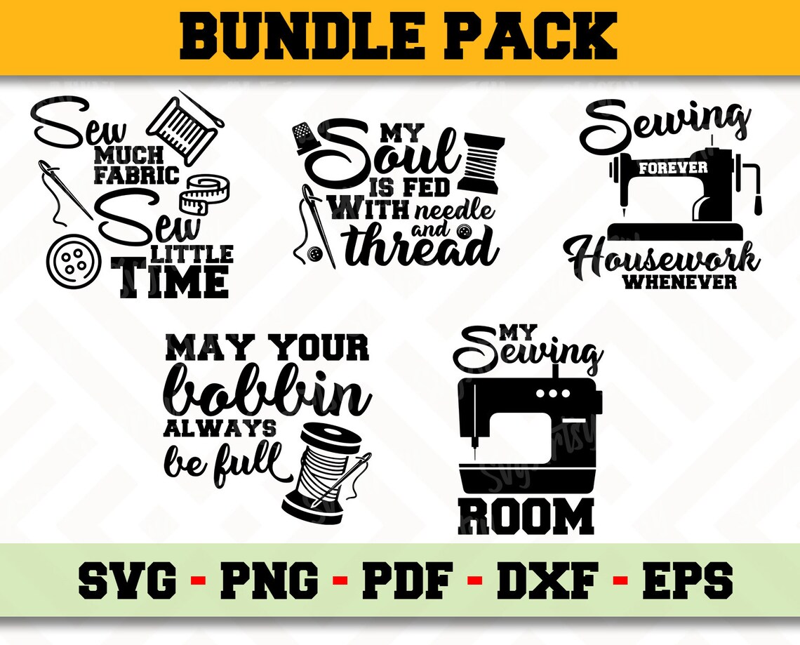 Sewing SVG BUNDLE 5 Designs Pack Instant Download Files | Etsy