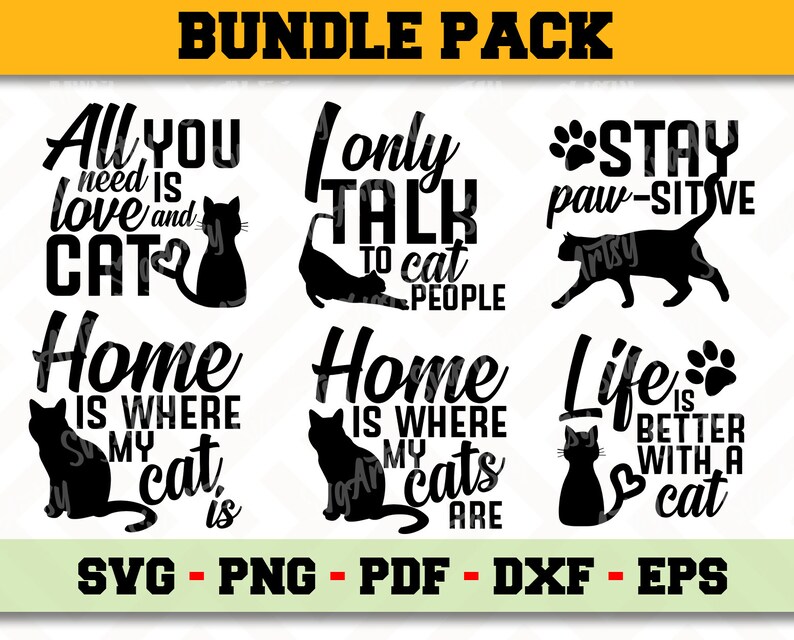Cat Lover SVG BUNDLE - 6 Designs Pack - Instant Download Files Cat SVG