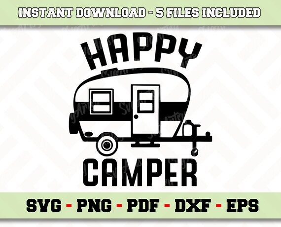 Download Happy Camper Vintage Camper Silhouette Digital Design Instant Download Cut File Full Color Jpeg Dxf Eps Files Png Svg Clip Art Art Collectibles