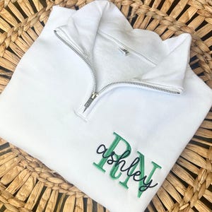 Personalized Nurse Sweatshirt, Embroidered RN Quarter Zip, Nursing Student Graduation Gift, medical office apparel, RN 1/4 zip sweatshirt