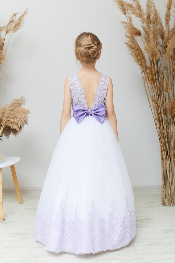 Purple Flower Girl Dress Sequin Flower Dress White Tulle Dress Etsy