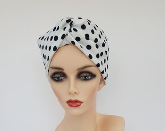 Polka dot twist headwrap, stretch turban style hair wrap, wide headband for hair loss, vintage style turban, twist headband for women