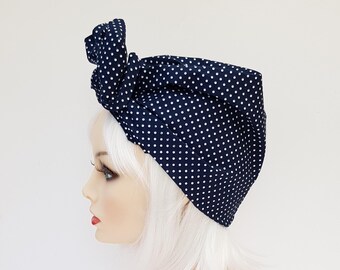 OKIYAH®️ TURBAN | BLUE POLKA DOT HAIR WRAP CAP Womens Easy Tie Cancer Scarf Headcover for Chemo, Hairloss  main image 2