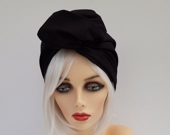 Black full coverage wired turban, twist headwrap, full coverage wired headscarf, cotton turban, hair loss head covering, chemo headscarf