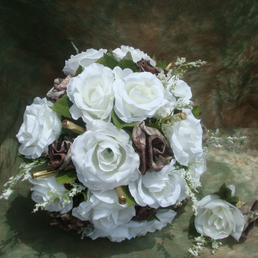 Camo Wedding Bouquet Camo Bridal Bouquet White Rose Wedding Etsy